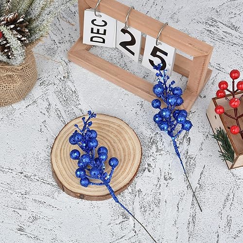 Miniatura 14 de Paquete de 14 tallos con bayas y con purpurina para Navidad, artificiales, de 7.8 pulgadas, adornos para el árbol de Navidad, para hacer coronas