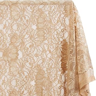 Victoria Floral Polyester Stretch Sheer 58/60 Inch Lace Fabric by The Yard - for Sewing Apparel & Accessories - Tan (1 Yard)