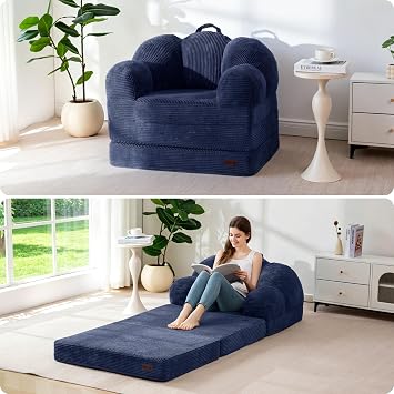 MAXYOYO Folding Sofa Bed with Backrest, Floral Shaped 2 in 1 Convertible Sofa to Comfy Faux Fur Bean Bag Chair for Adults, Floor Sleeper Couch Chair with Handle, Couch Bed for Bedroom & Living Room
