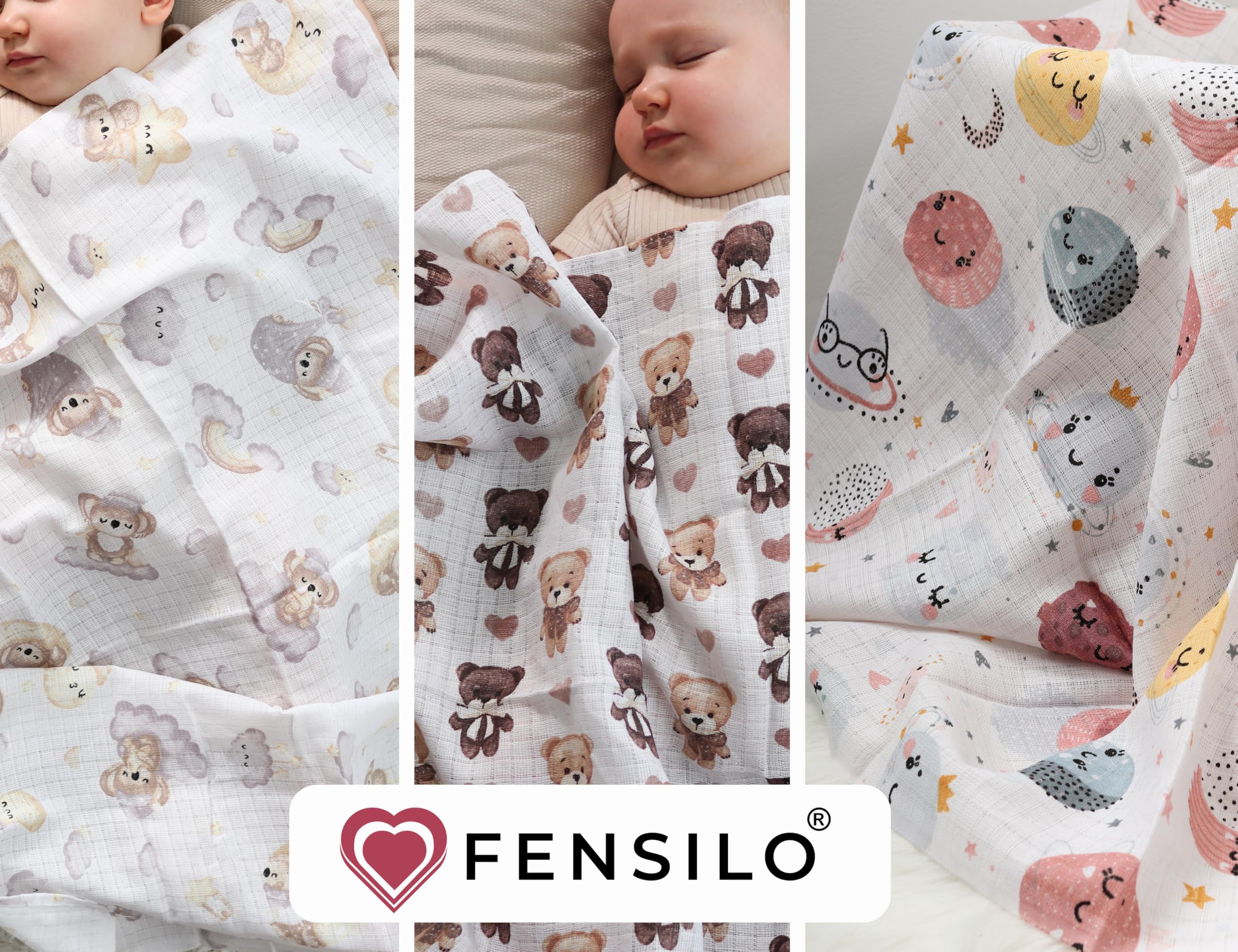 FENSILO Pañales de muselina para bebés y niñas, 6 unidades, 70 x 80 cm, para bebés y recién nacidos, paños de muselina para niños y niñas, paños para eructos de algodón, 1008
