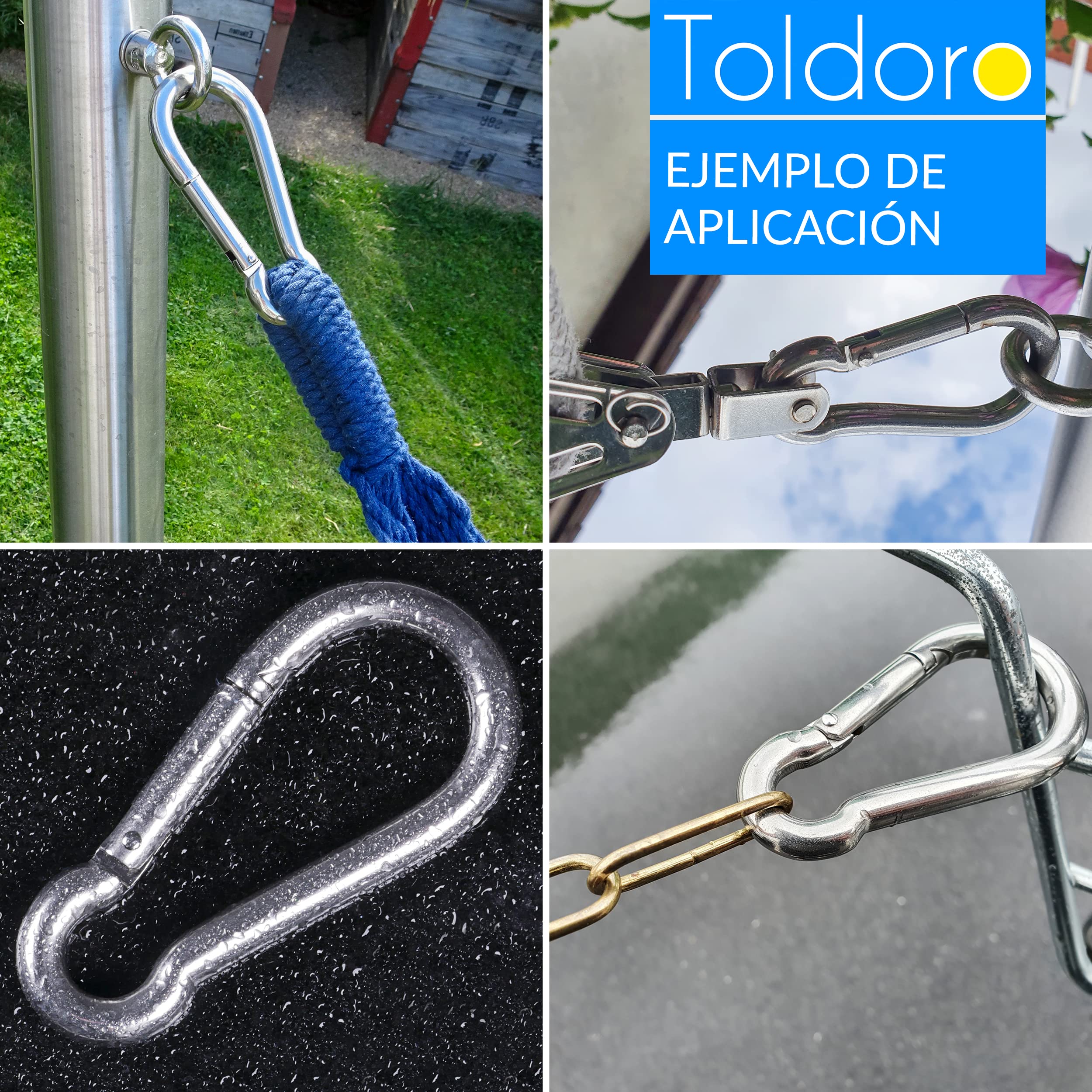 Toldoro 10 Piezas de mosquetones 11x120mm de Acero Inoxidable Niro AISI 316 V4A - Diferentes tamaños y cantidades Disponibles - mosquetón de Bomberos mosquetón sin dedal