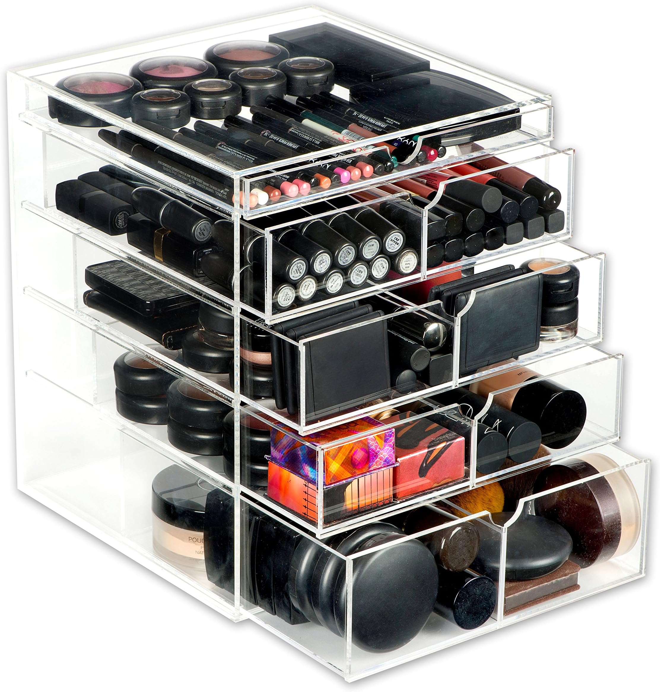 DELUXE BEAUTY BOX Acrylic Makeup Organizer Cosmetic Storage Drawers Display Case 5 Drawers