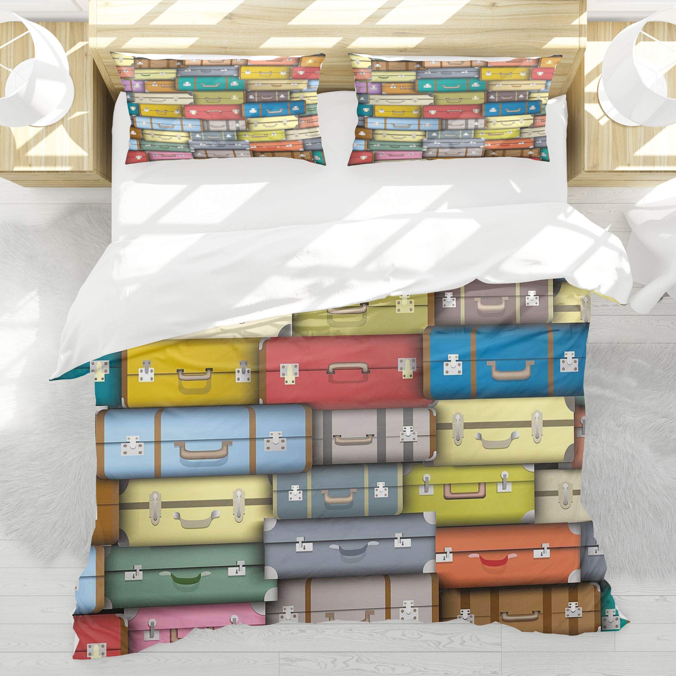 Housse de couette 140x200 vintage voyage avec 2 taies