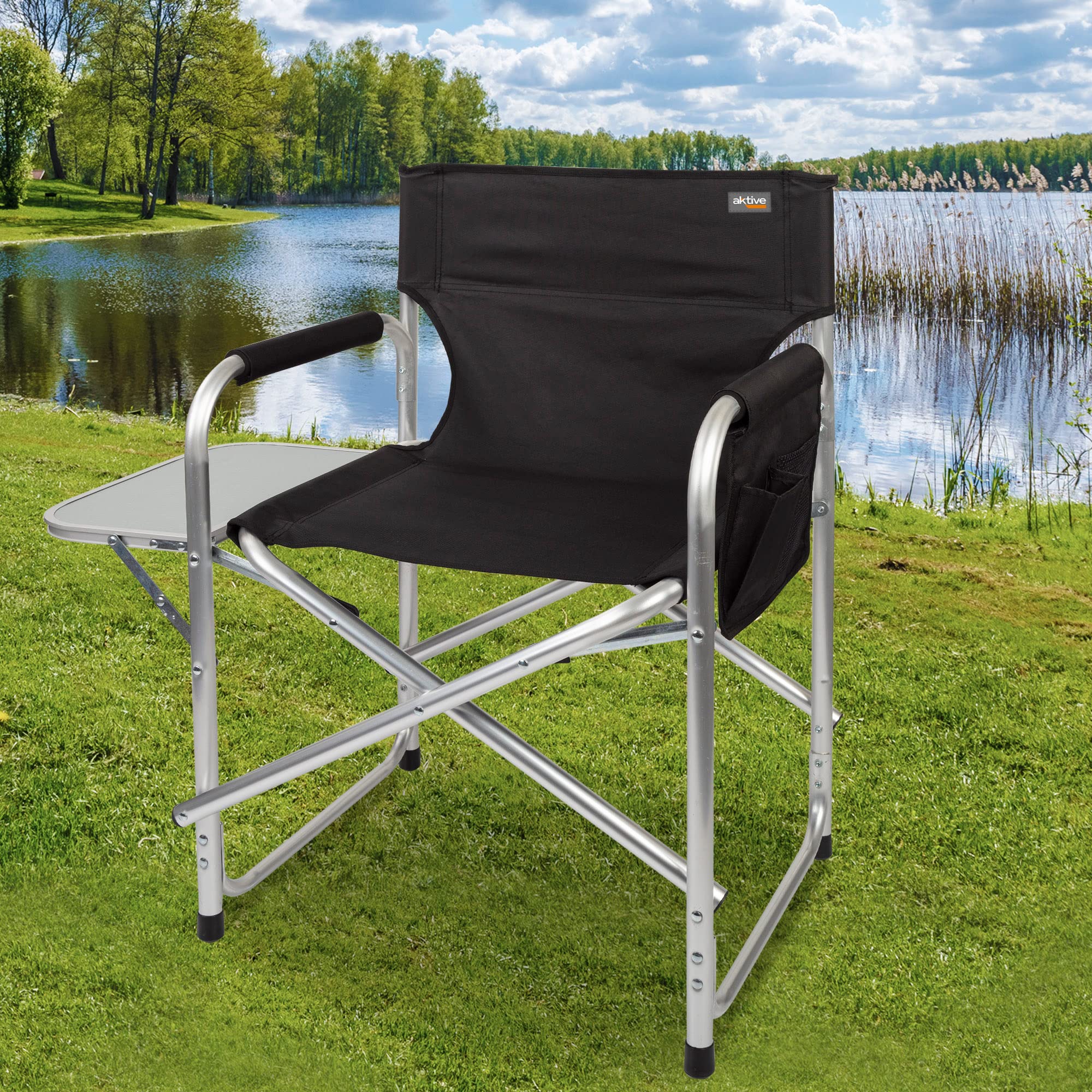AKTIVE 52888 składane krzesło reżyserskie, 55 x 49 x 81 cm, składane krzesła kempingowe, składany stół, aluminium, maksymalna waga 110 kg, wysokość podłogi 43,5 cm