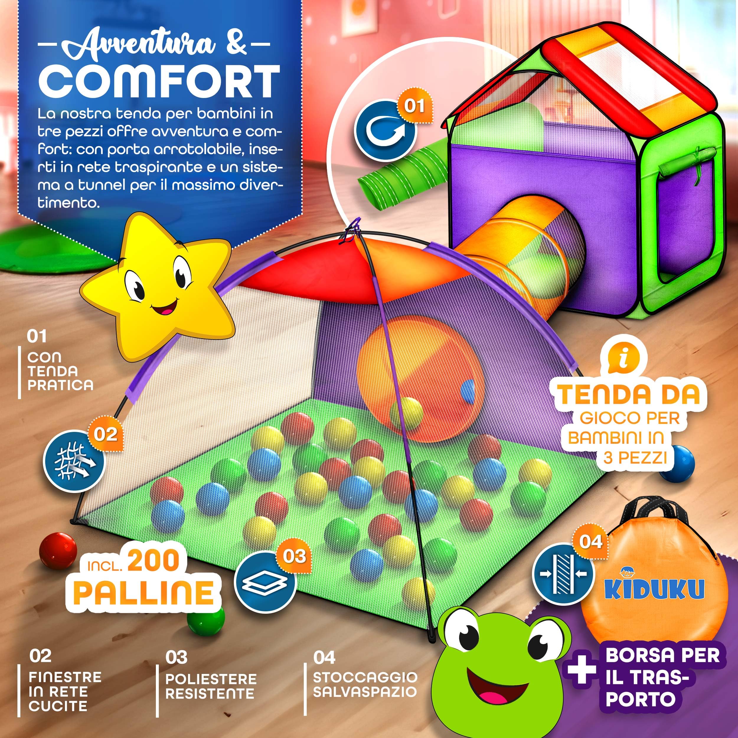 Giochi Esterni Bambini Tunnel Da Gioco Per Bambini XXL - 4 Tubi Colorati - Pieghevole - Per Interni Ed Esterni - Dai 3 Anni Poliestere Resistente