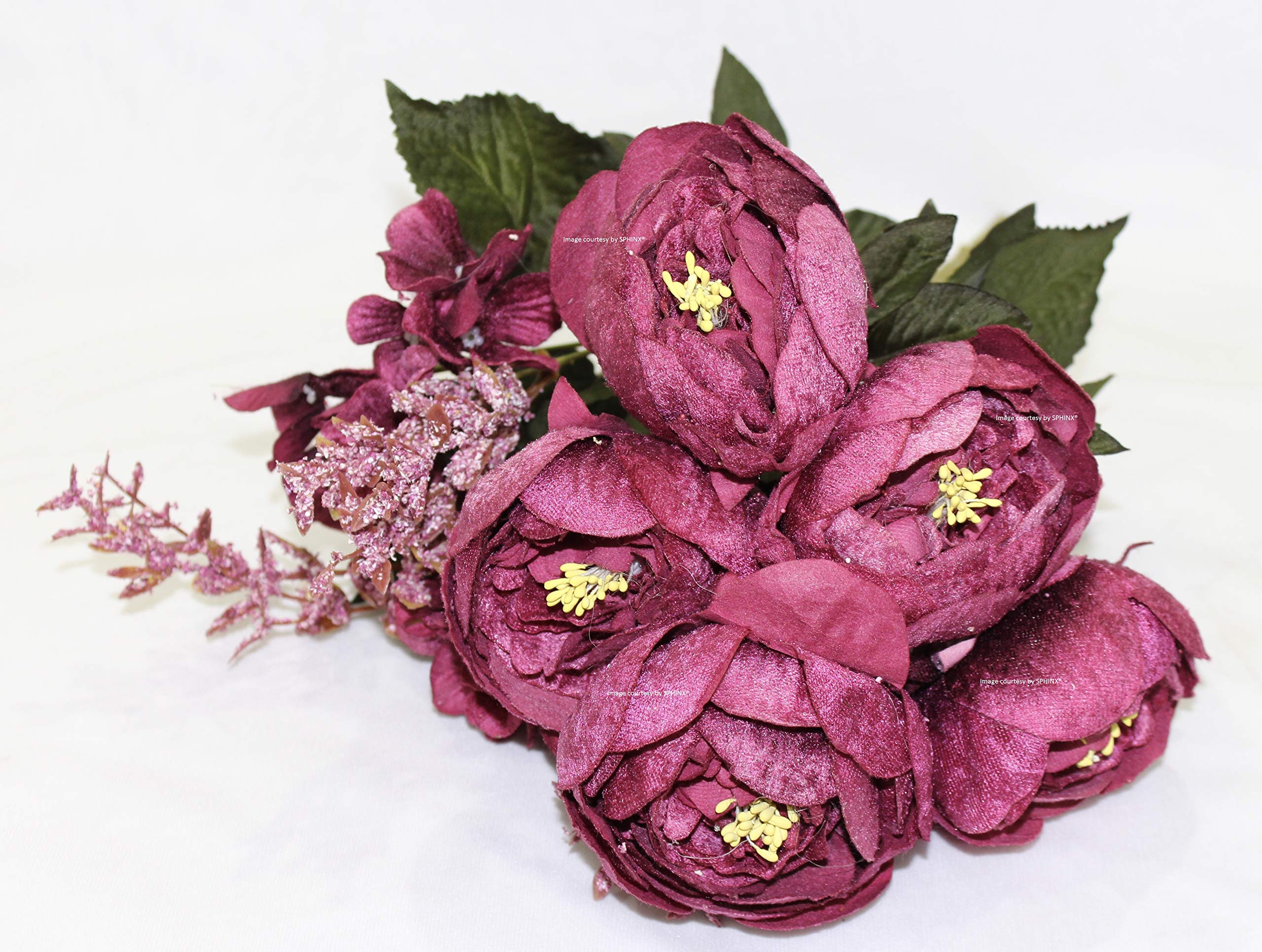 SPHINX Artificial Big Peonies Silk Flowers Bouquet/Bunch for Decoration/Floral Arrangements/Center Piece Decor -5 Heads (Approx 53 cms Height) - 1 Piece (Dark Pinkish Purple)