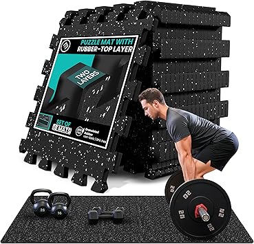 bemaxx Gym Mats Set - 18 pcs EVA Interlocking Foam Floor Tiles 12.6"x12.6"x0.4" 18sqft Protective Gym Flooring Sports Home Workout Exercise Mats Puzzle Garage Fitness Play-Room Pool Treadmill Bike