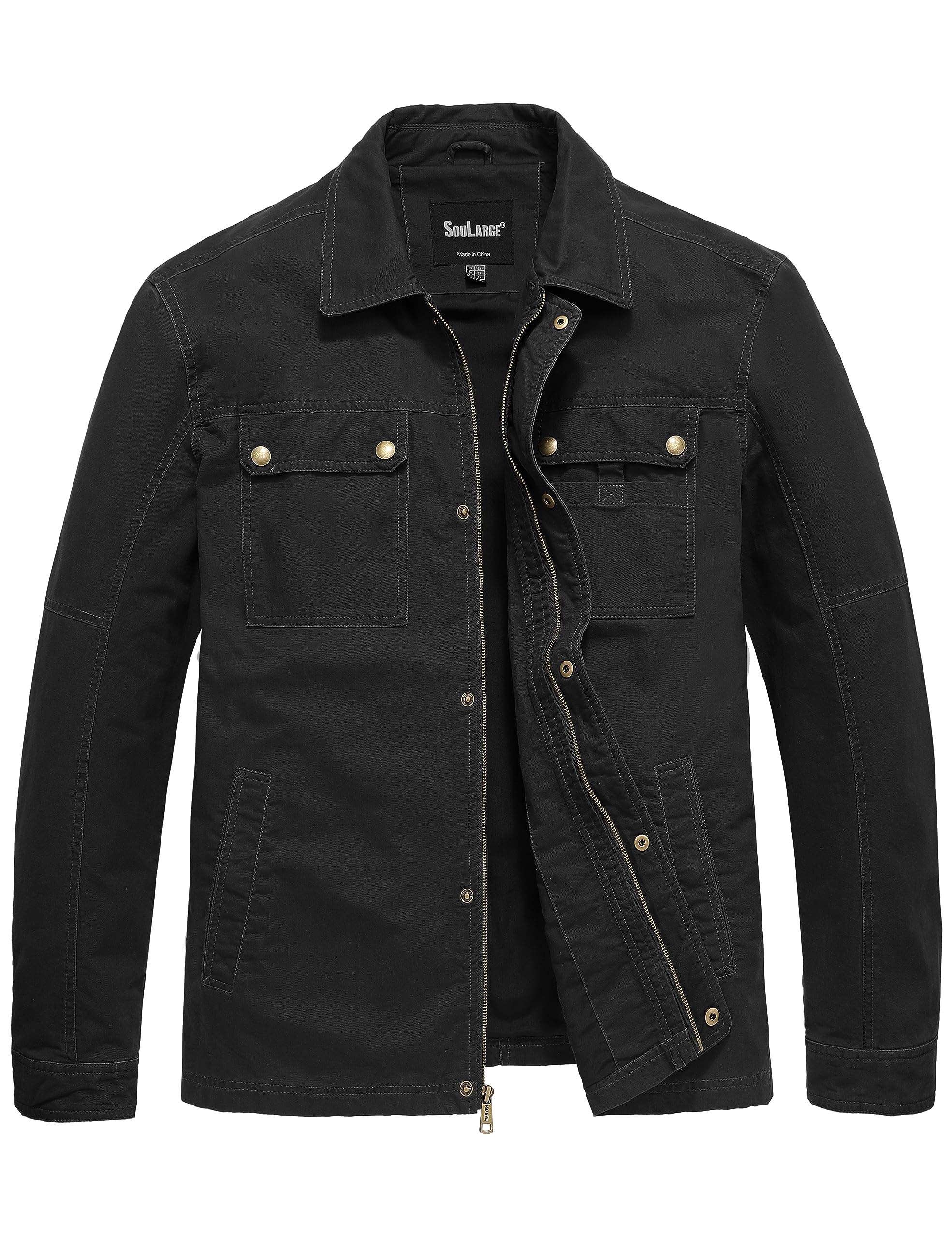 Soularge Men's Big and Tall Fall Military Pure Cotton Utility Jacket Outwear