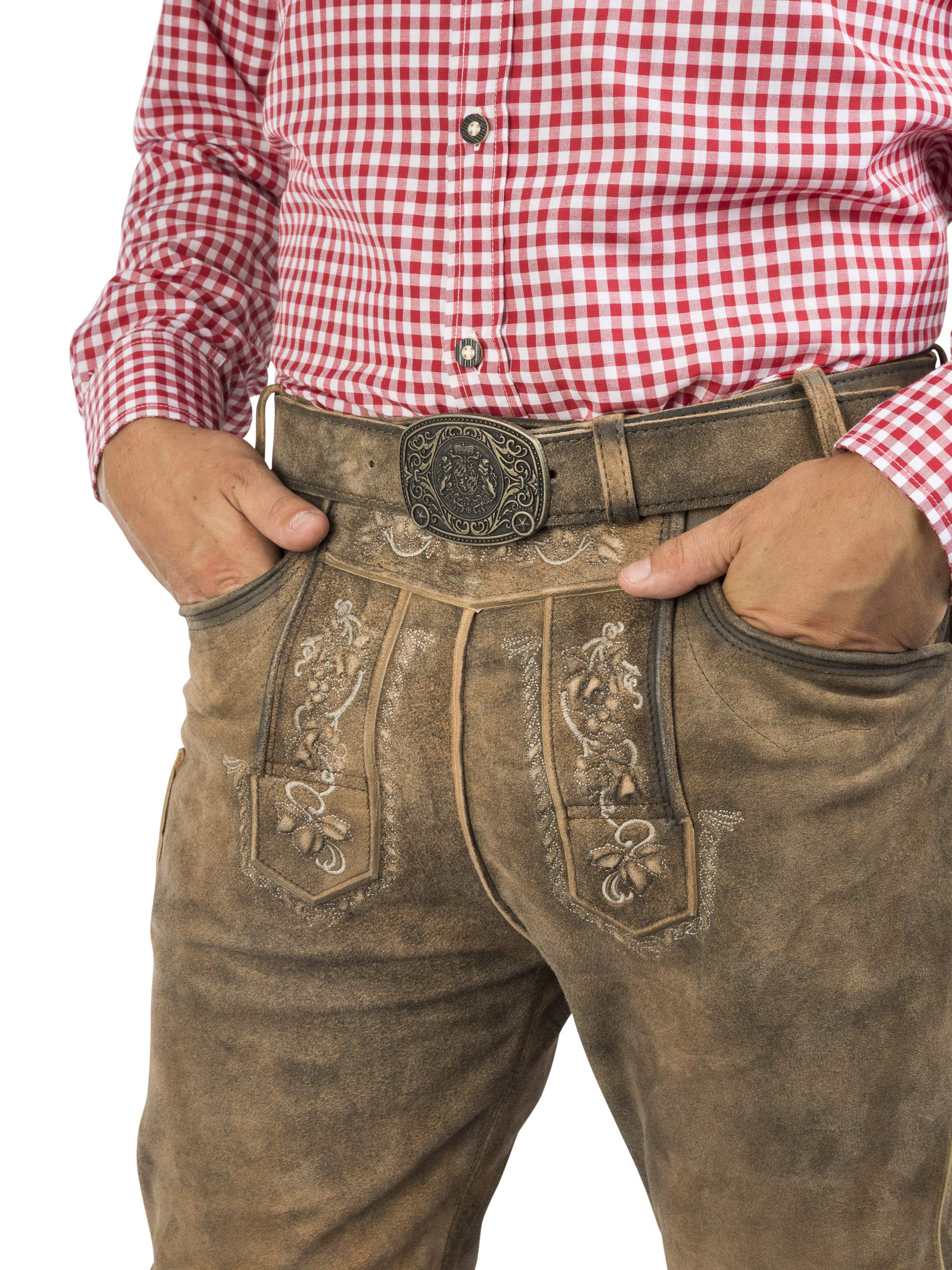 Herren Lederhose Leopold aus der Meisterstück Serie von Schöneberger Trachten - Vintage Kniebundlederhose inkl. Trachtengürtel