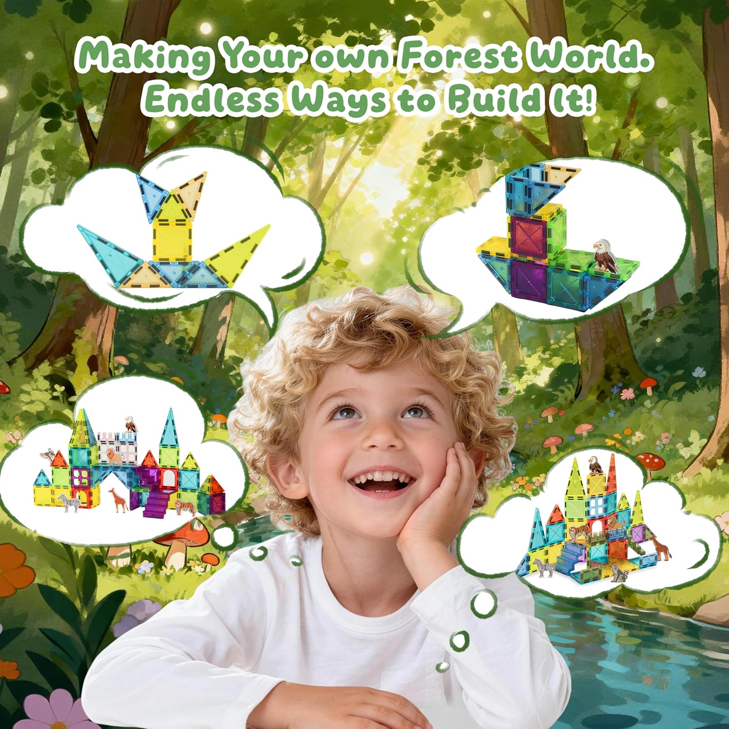 Magnetic Tiles for Kids 62PCS Magnetiles Building with Storage Bag Set Toddler Construction STEM Small Travel Tiles Micro Toys for Kid Ages 3 4 5 6 7 8 9 10 Preschool Boys Girls Birthday