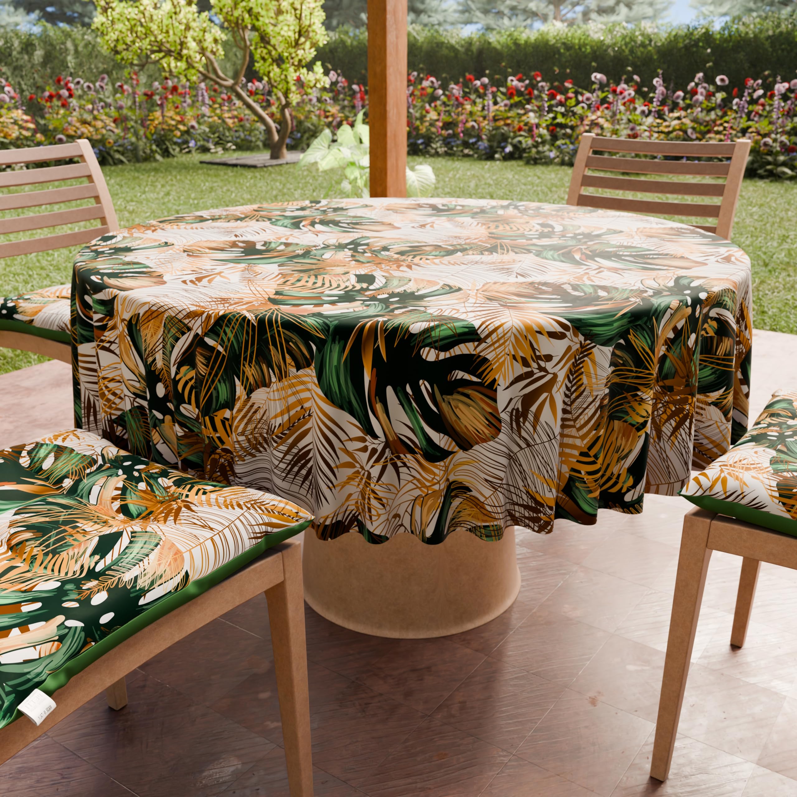 PETTI Artigiani Italiani - Anti-Stain Round Microfibre Tablecloth (Diameter 140 cm), Kitchen Table Cover for Round Table, Tropical 04 Design, 100% Made in Italy