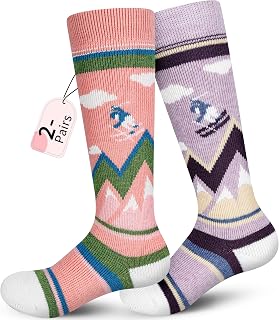 unenow Kids Merino Wool Ski Socks 2 Pairs - Warm Thermal Snowboard Socks for Boys Girls Toddlers Winter Sports