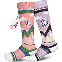 Merino Wool Ski Socks Kids 2 Pairs, Winter Warm Snowboarding Thermal Socks for Boys Girls Toddlers