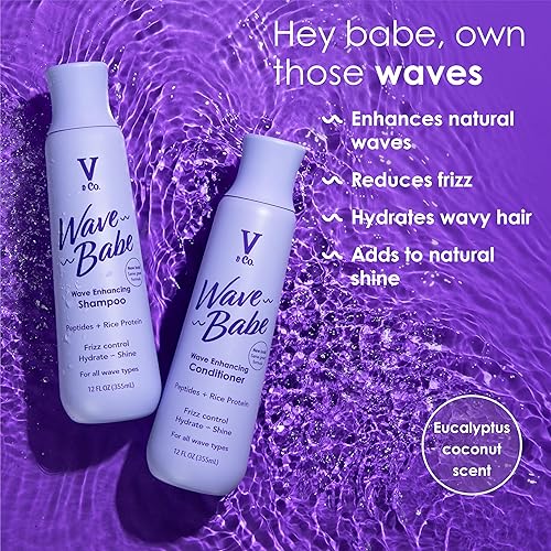 Miniatura 3 de V&Co. Beauty Wave Babe - Acondicionador de cabello ondulado, sin sulfatos y sin parabenos, cuidado del cabello hidratante con proteína de arroz y