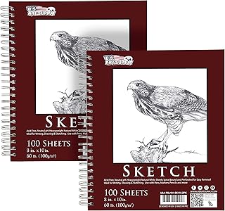 U.S. Art Supply 8" x 10" Sketch Book Pad, Pack of 2, 100 Sheets Each, 60lb (100gsm) - Spiral Bound Artist Sketching Drawing Paper Pad, Acid-Free - Graphite Colored Pencils, Charcoal - Adults, Students
