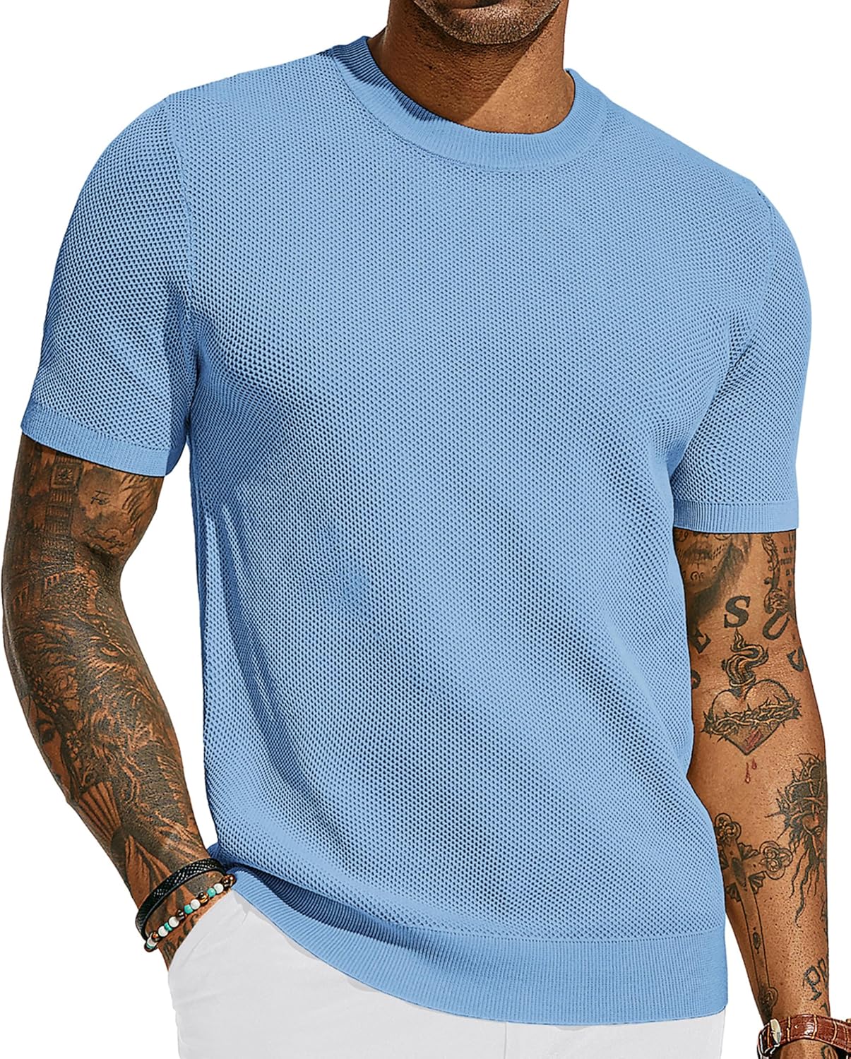 PJ PAUL JONES Mens T-Shirts Crew Neck Waffle Knit Shirt Short Sleeve Tee Shirts Fashion Casual Pullover Tops