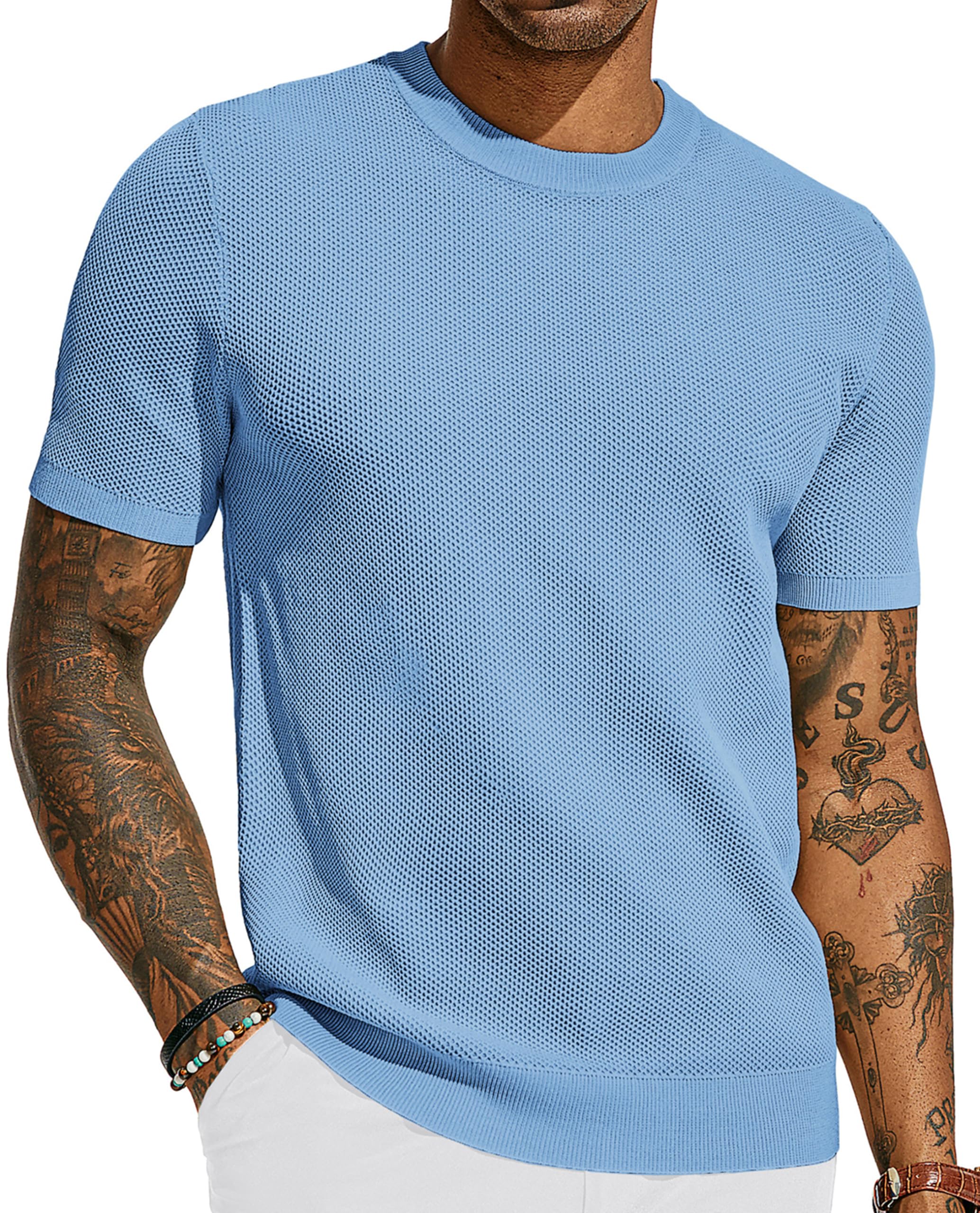 PJ PAUL JONES T-shirt da uomo Casual Maglia Manica Corta Girocollo A Nido D'ape Waffle Solido Maglia Pullover Tees