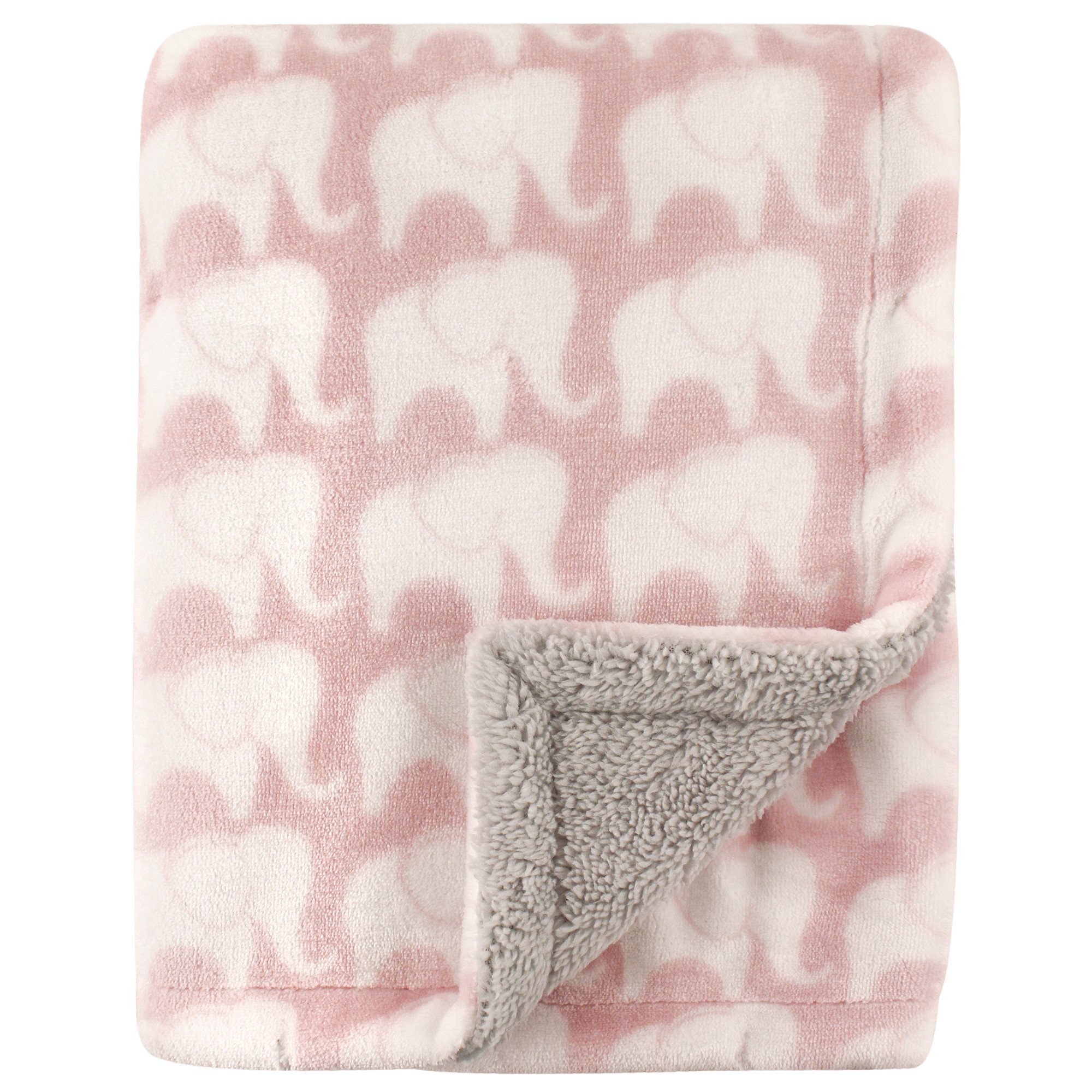 Hudson Baby Unisex Baby Plush Mink and Sherpa Blanket, Pink Elephant, One Size