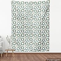 Vista 4 de Ambesonne Tela Navideña por Yarda, Tema Navideño con Hojas de Acebo Corona Bayas Ilustración Impresa, Tela Decorativa para Tapicería y Acentos