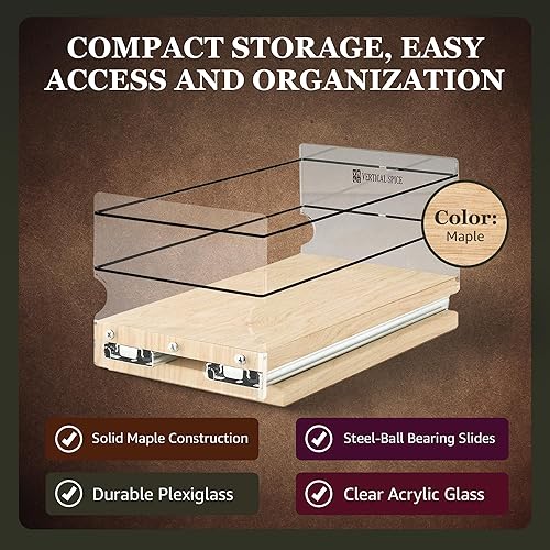 Miniatura 2 de Vertical Spice Cajón de almacenamiento de arce macizo, estante deslizante para especias, organizadores y almacenamiento de despensa, organizador de