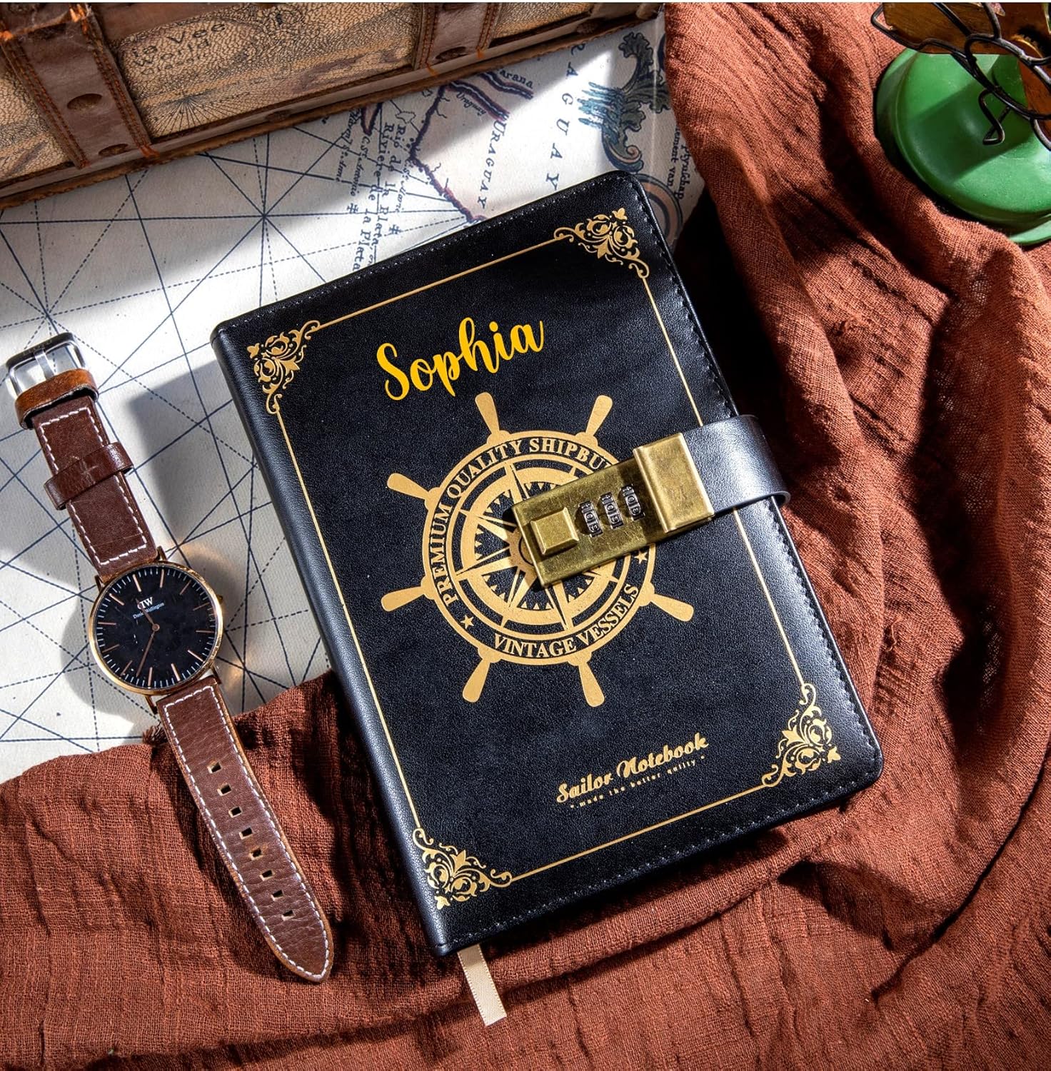 Personalized Lockable Diary for Women – Vintage Refillable Journal with Lock, Embossed Cover, 240 Pages, 5.5 x 7.9 Inch (Black with Name)