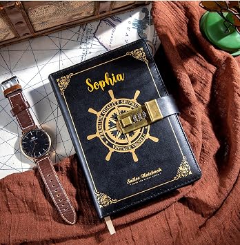 Personalized Lockable Diary for Women Vintage Refillable Journal with Lock, Embossed Cover, 240 Pages, 5.5 x 7.9 Inch Black with Name