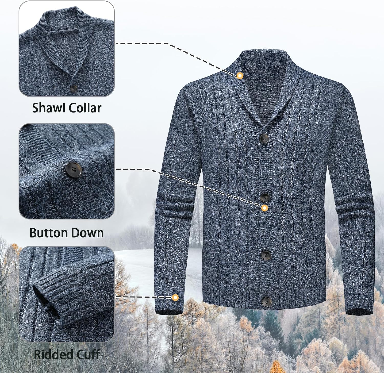 Lamgool Men's Shawl Collar Cardigan Sweater Slim Fit Cable Knit Casual Button Down Sweaters for Fall Winter - Image 5