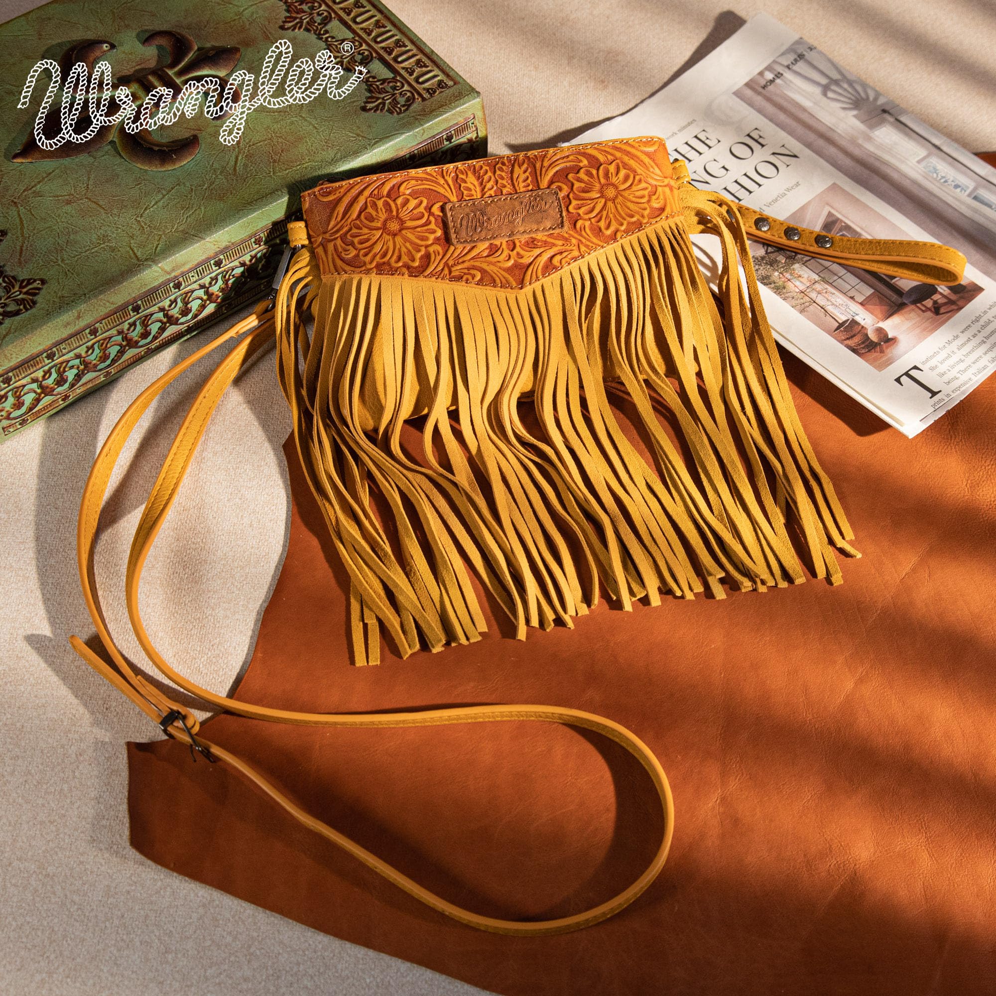 Wrangler, piccola borsa a tracolla da donna, con frange, stile western