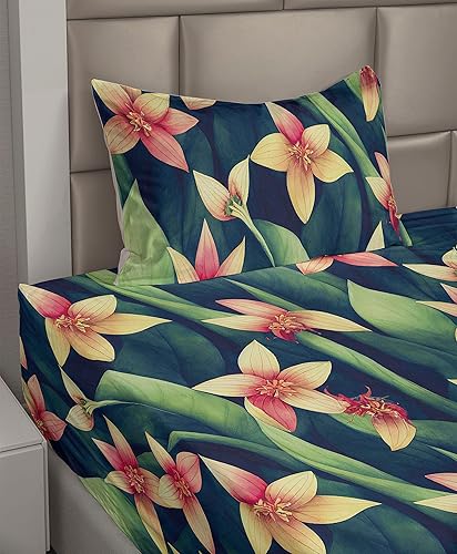 Miniatura 5 de Ambesonne Juego de sábanas florales, Carnivorous Deep of The Exotic Jungle Tienda Wild Life Flowers, sábana bajera y sábana encimera con funda de