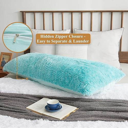 Miniatura 3 de XeGe Acogedora funda de almohada corporal larga y peluda de 20x54 pulgadas, funda de almohada corporal de piel sintética suave y difusa con