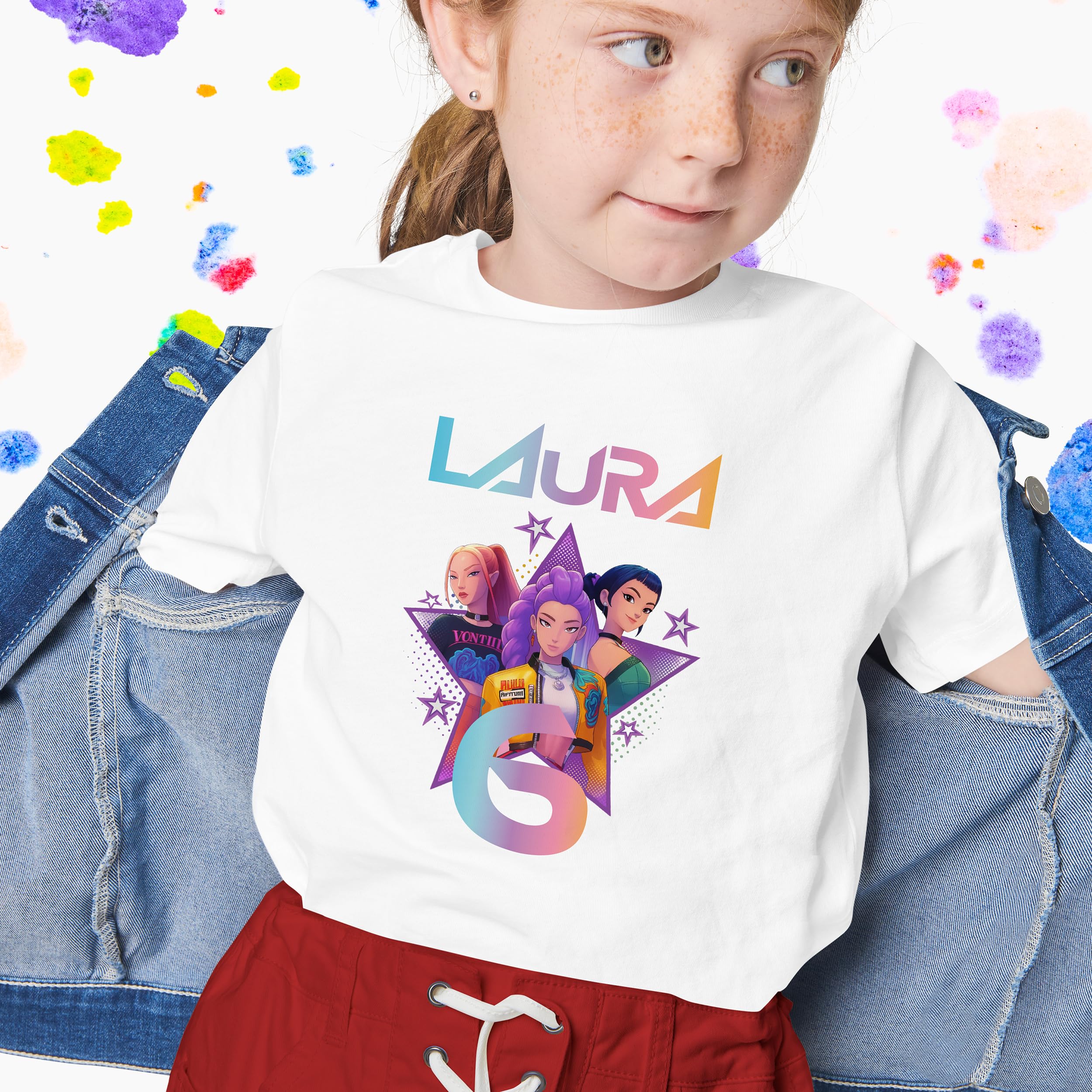 Camiseta Cumpleaños KPOP Personalizada Nombre y Edad con Topper Aniversario Pastel Regalo Fiesta Huntrix Sajaboys Niños Niñas Unisex Infantil sudadera