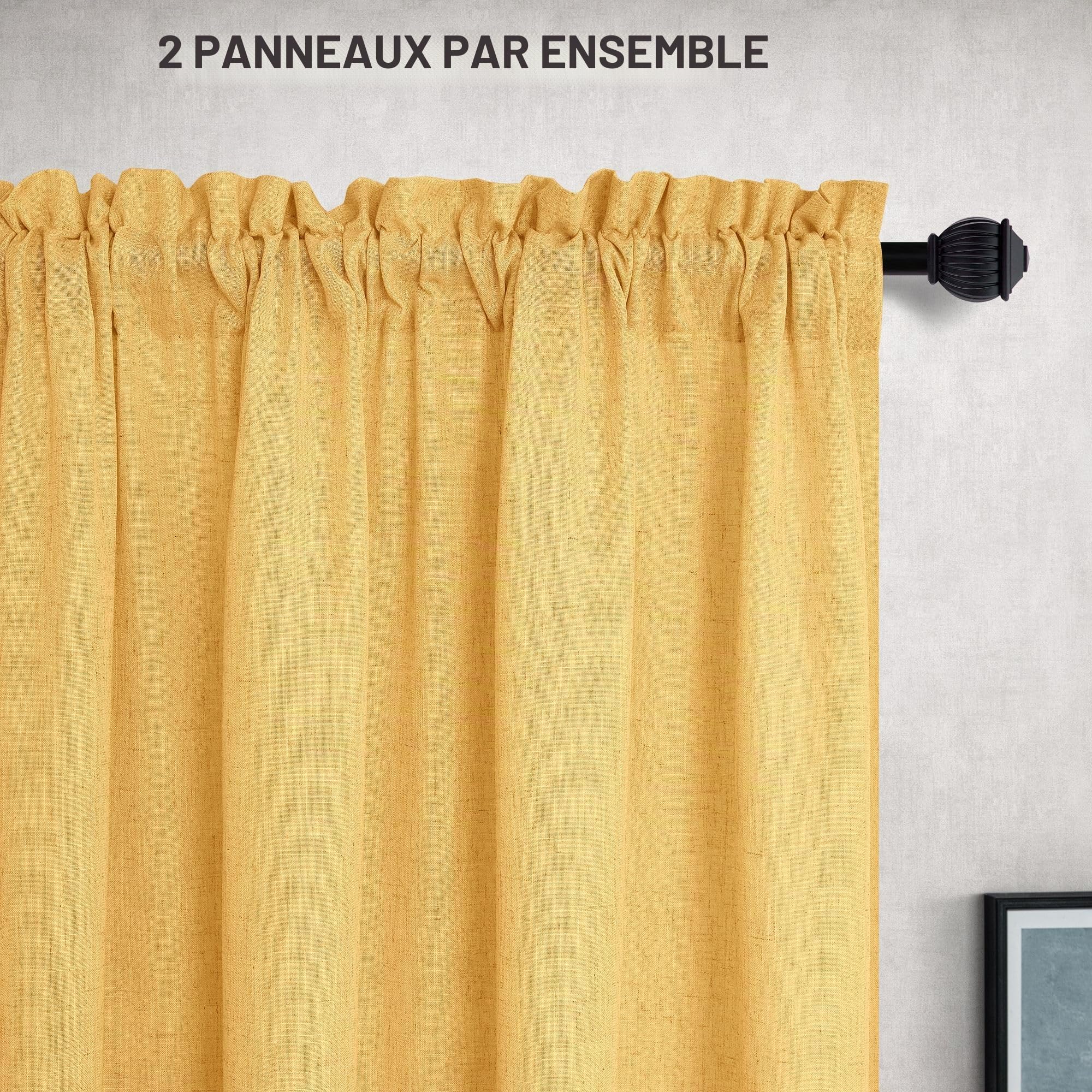 Lot de 2 rideaux en lin jaune doré pour salon, passe-tringle, filtrant la lumière, semi-transparents, jaune doré moutarde, pour chambre, décoration d'automne, 132 x 213 cm, tournesol