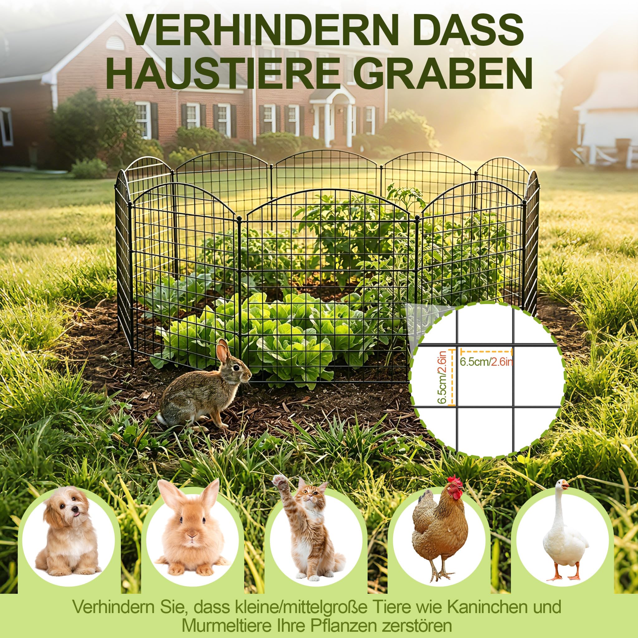 Froadp Lot de 11 clôtures d'étang en métal pour jardin - Clôture pour chien - Clôture grillagée à planter - Mobile et résistante aux UV - Avec 5 éléments de clôture et 6 barres de fixation - Enclos et