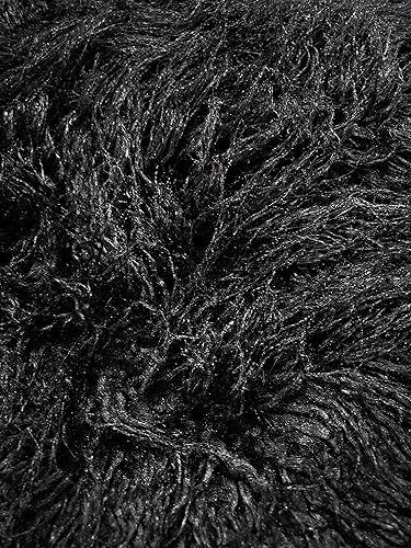 Miniatura 2 de Tela rizada de pelo sintético de pelo largo, color negro alpaca, 60 pulgadas de ancho, vendido por yarda
