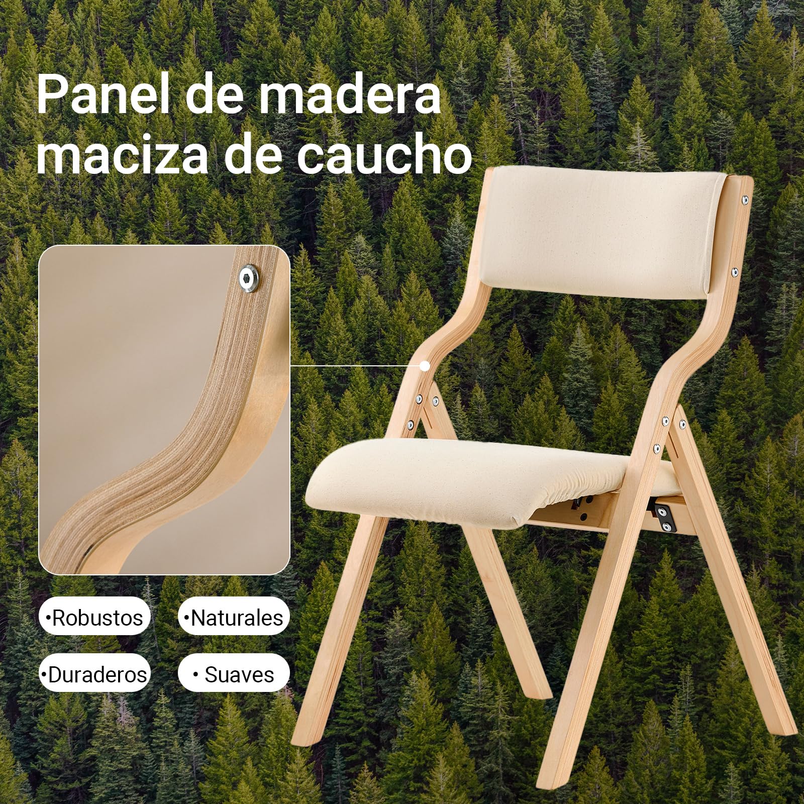 SoBuy Sillas Comedor Pack 2 de Madera, Acolchadas y montadas, 48x80x54cm | Silla Plegable de Madera ergonómica & compacta, fundas extraíbles, carga de 90 kg, abedul, oficina & balcón, FST40-Wx2