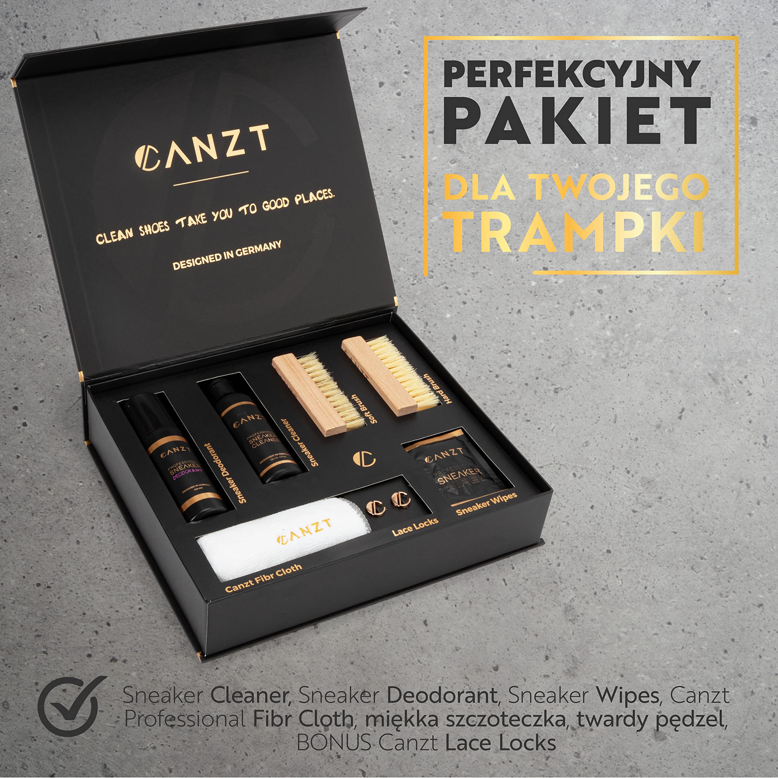 Canzt Zestaw do Czyszczenia Butów Black Box – Profesjonalny sneaker cleaner do zamszu, nubuku, skóry, tekstyliów – Pełen zestaw do pielęgnacji