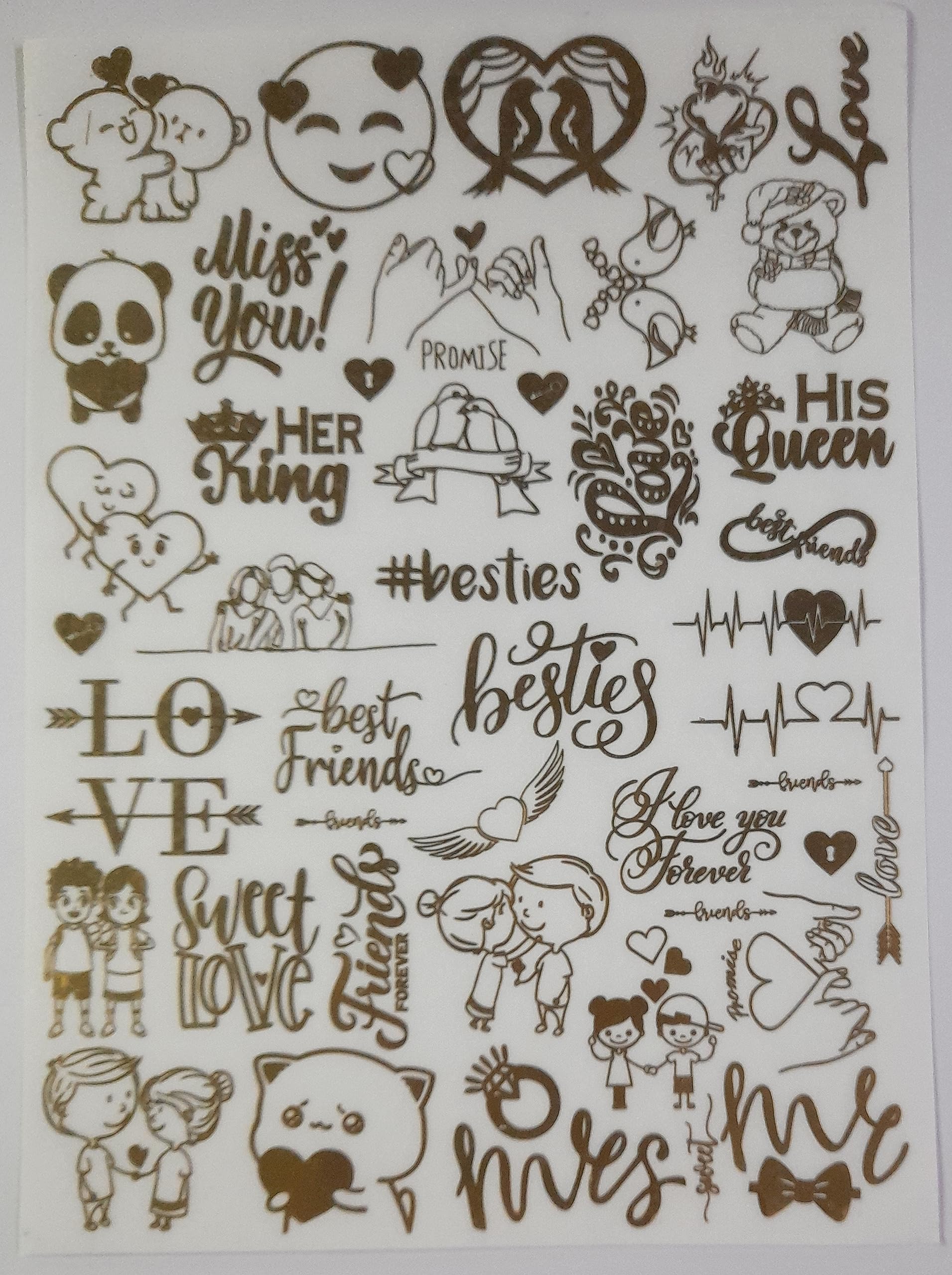 Ditya Crafts Golden EP Metallic Sticker Sheet for Resin A/4 Size Art - Metal Heart Love Couple Design for Resin Art-image-35