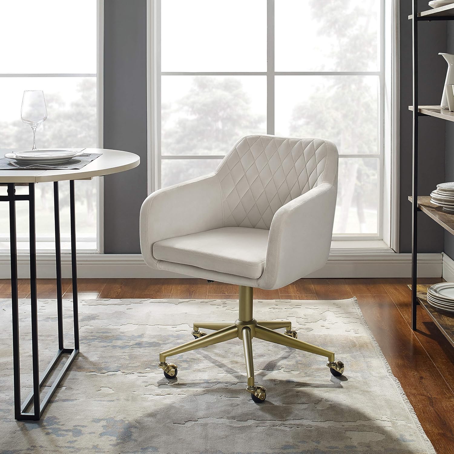 Linon White Quilted Brooklyn Office Chair, Metal