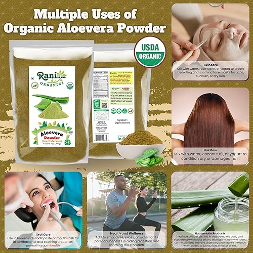 Miniatura 2 de Rani Aloevera en polvo orgánico (Aloe Barbadensis) 7 onzas (7.05 oz)  Todo natural  Sin color  Apto para gluten  Vegano  Sin OMG  Kosher  Sin sal ni
