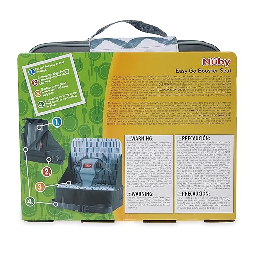 Miniatura 10 de Nuby Easy Go Asiento Elevador - Asiento Elevador de Viaje para Bebés y Niños Pequeños - Soporta Hasta 35 Libras - 9+ Meses - Gris Chevrón