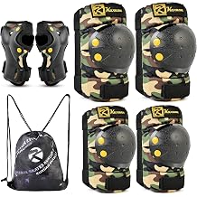 Kuxuan skates Knee Pads Elbow Pads Wrist Guards Set for Kids, Protective Gear Set for Boys Girls Skateboarding Roller Skating Cycling Scooter, Sand Camo with Drawstring Bag