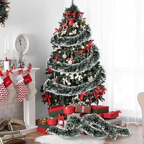 Miniatura 2 de Sggvecsy 49.2Ft Christmas Green and White Tinsel Garland Xmas Tree Decorations Christmas Metallic Twist Garland Ceiling Hanging Decorations for New