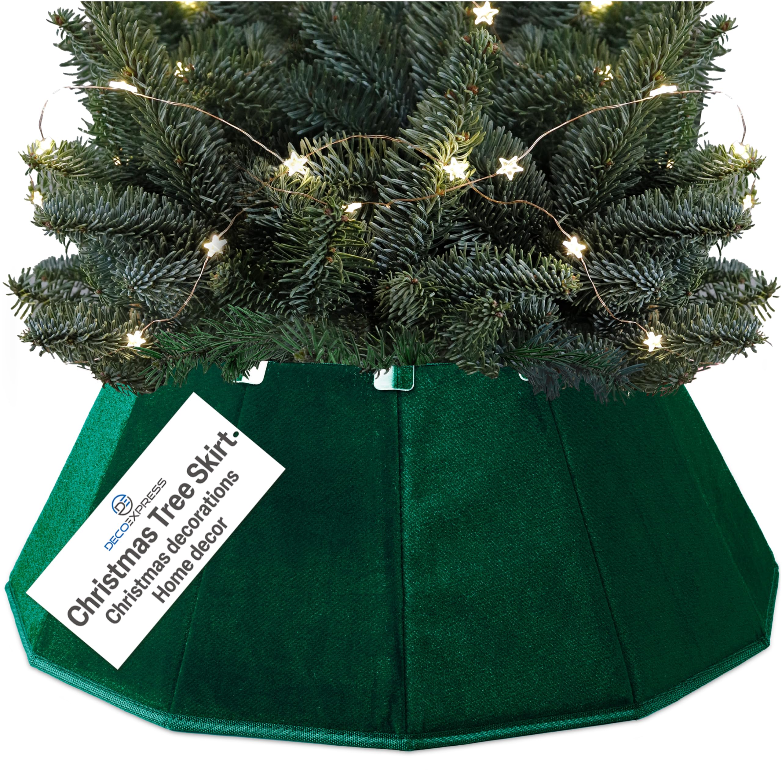 DECO EXPRESS Christmas Tree Skirt, Velvet Tree Base Cover, Stylish Collar for Christmas Decorations, Festive Decor for Xmas Party, 38cm x 25cm (Green Velvet, Top 38cm/Base 65cm)