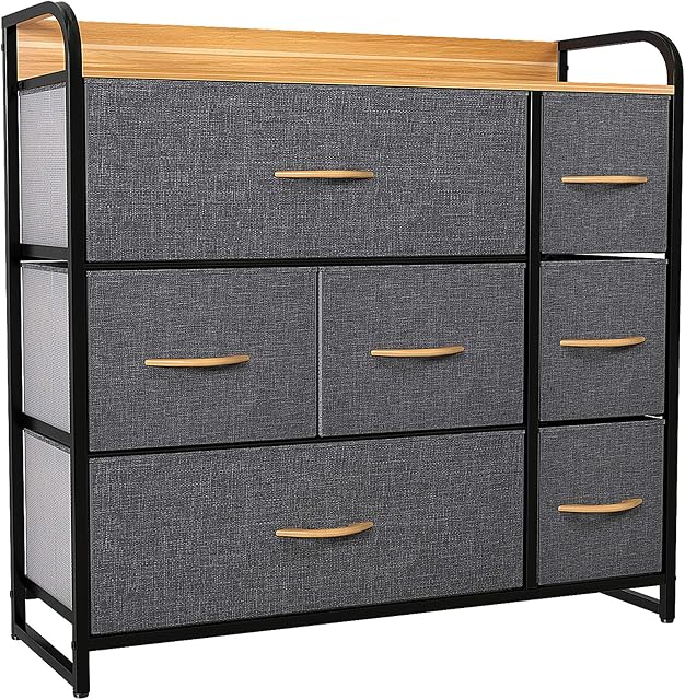 YITAHOME Chest of Drawers, Cationic Fabric 7-Drawer Storage Organizer Unit for Bedroom Living Room Closet, Sturdy Steel Frame, Easy Pull Fabric Bins & Wooden Top, Fabric Dresser