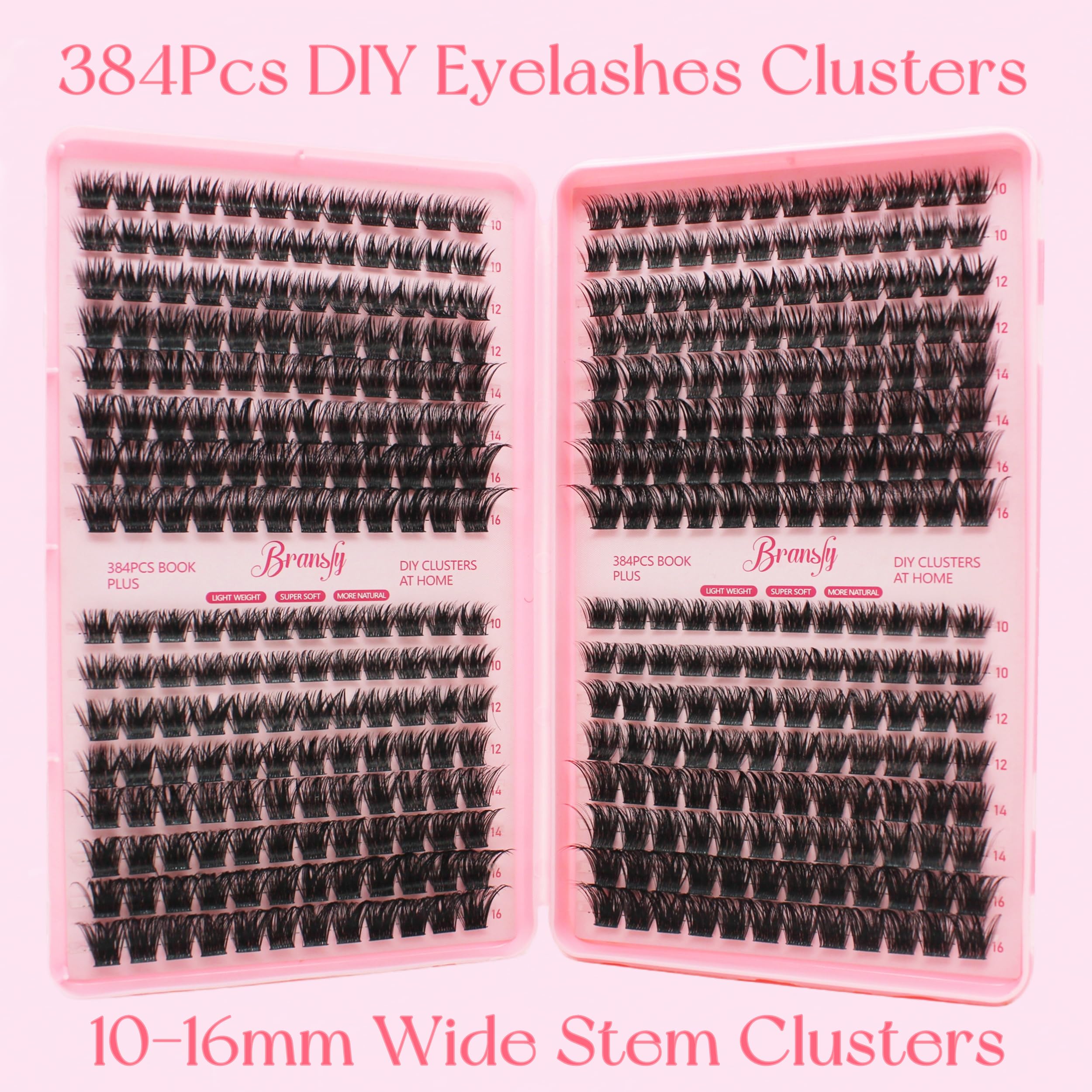Bransfy 384PCS Cluster Lashes Individual Eyelashes Russian Eyelashes Extensions Clusters 10-16mm Volume Eyelashes Extensions False Eyelash Wispy Fluffy Lash Extension Kit DIY at Home for Beginner(W02) - Image 2