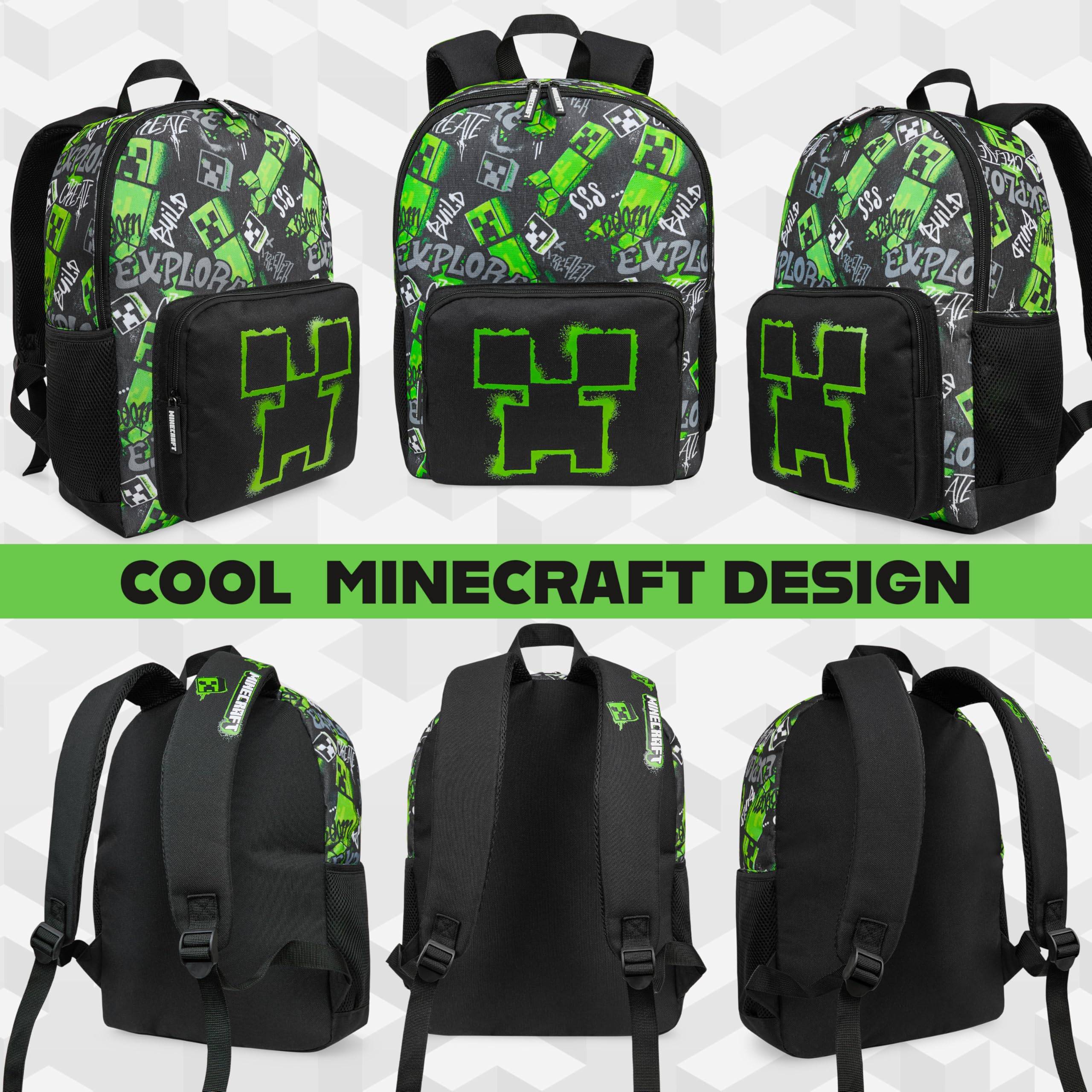 Minecraft Sac a Dos Enfant Creeper Poches Zippées Bretelles Réglables École Sac à Dos Garçon Voyages Sportifs Cadeau Garcon