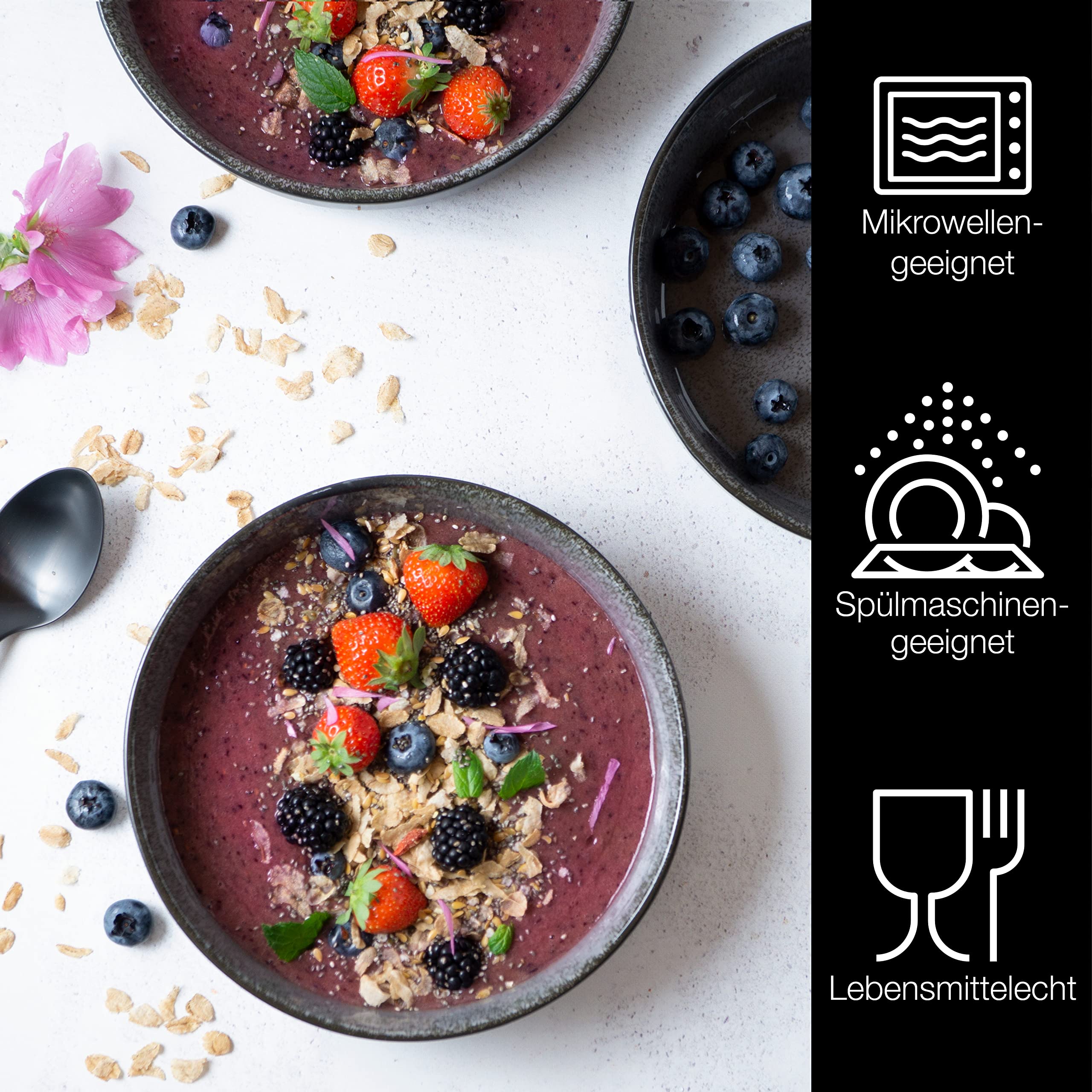 Moritz & Moritz 6x Smoothie Bowl Schüssel aus Porzellan Anthrazit – Buddha Bowl Schüssel für 6 Personen – Als Suppenschüssel, Salatschalen und Müslischalen Set