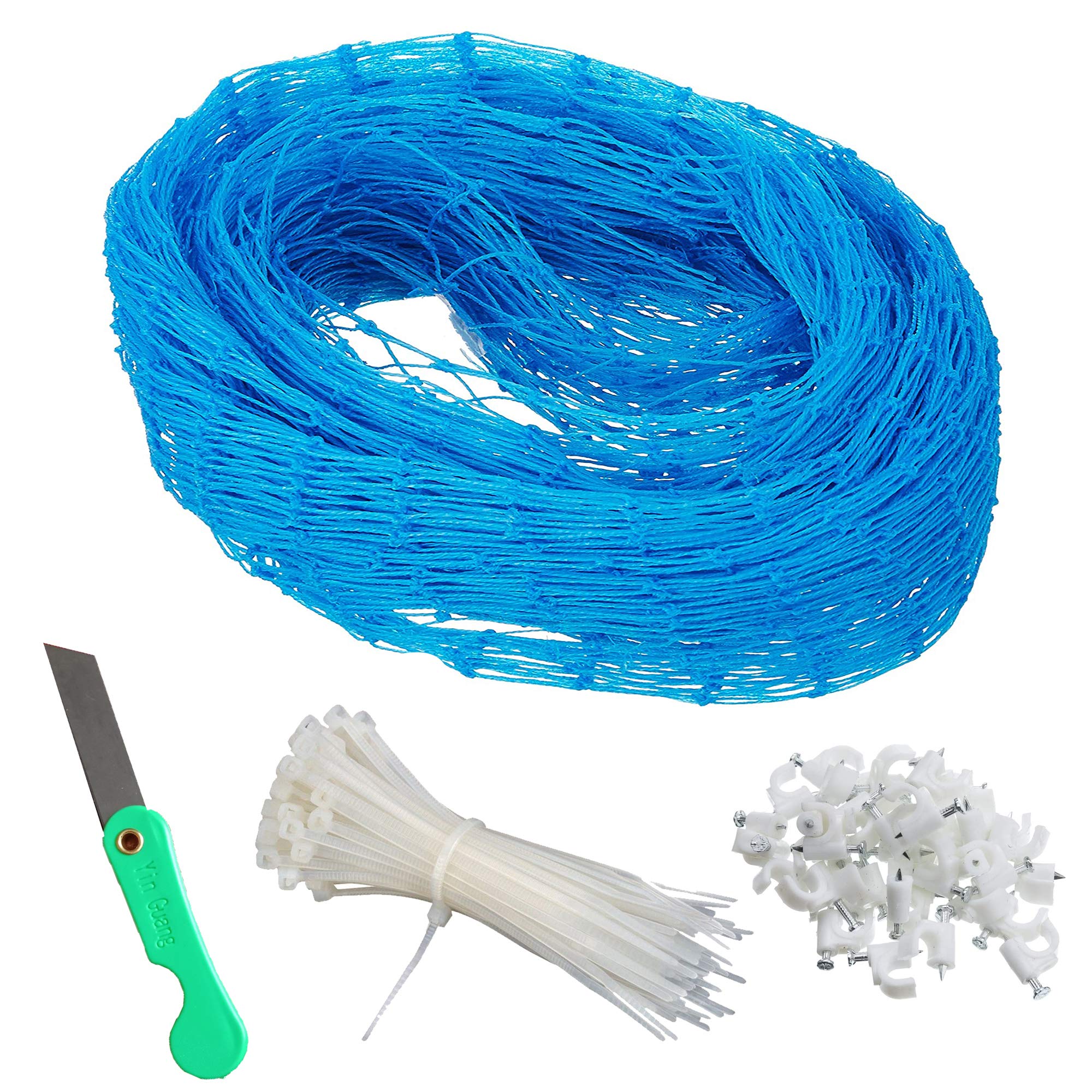 SAI PRASEEDA UV Stabilized Nylon Pigeon Net_Bird Net_Monkey Net_8 X 10 Feet_Blue Color with 30 Tags_30 Clamps_1 Blade SPWAPC2-image-43
