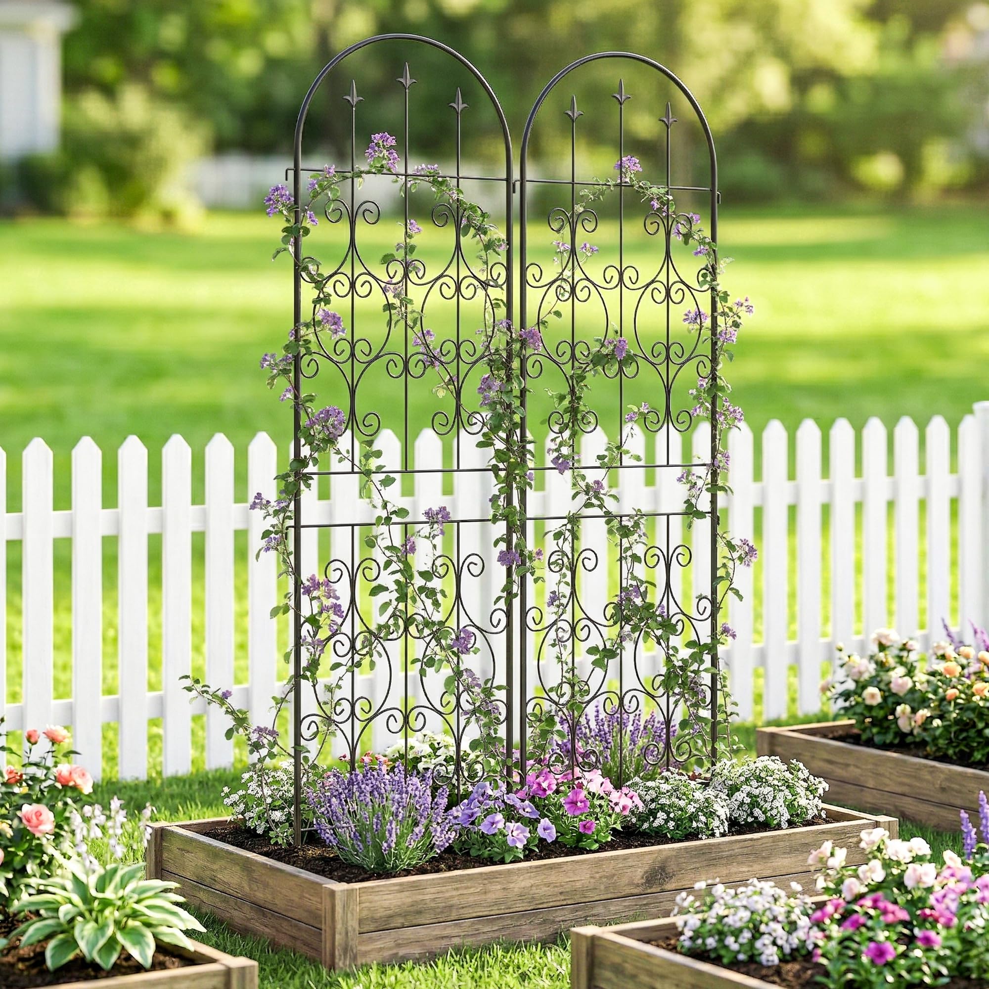 Outsunny Lot de 2 Supports pour Plantes Grimpantes Motif Volute 50x180cm | Treillis de Jardin en Métal, pour Légumes, Vignes, Fleurs, Noir