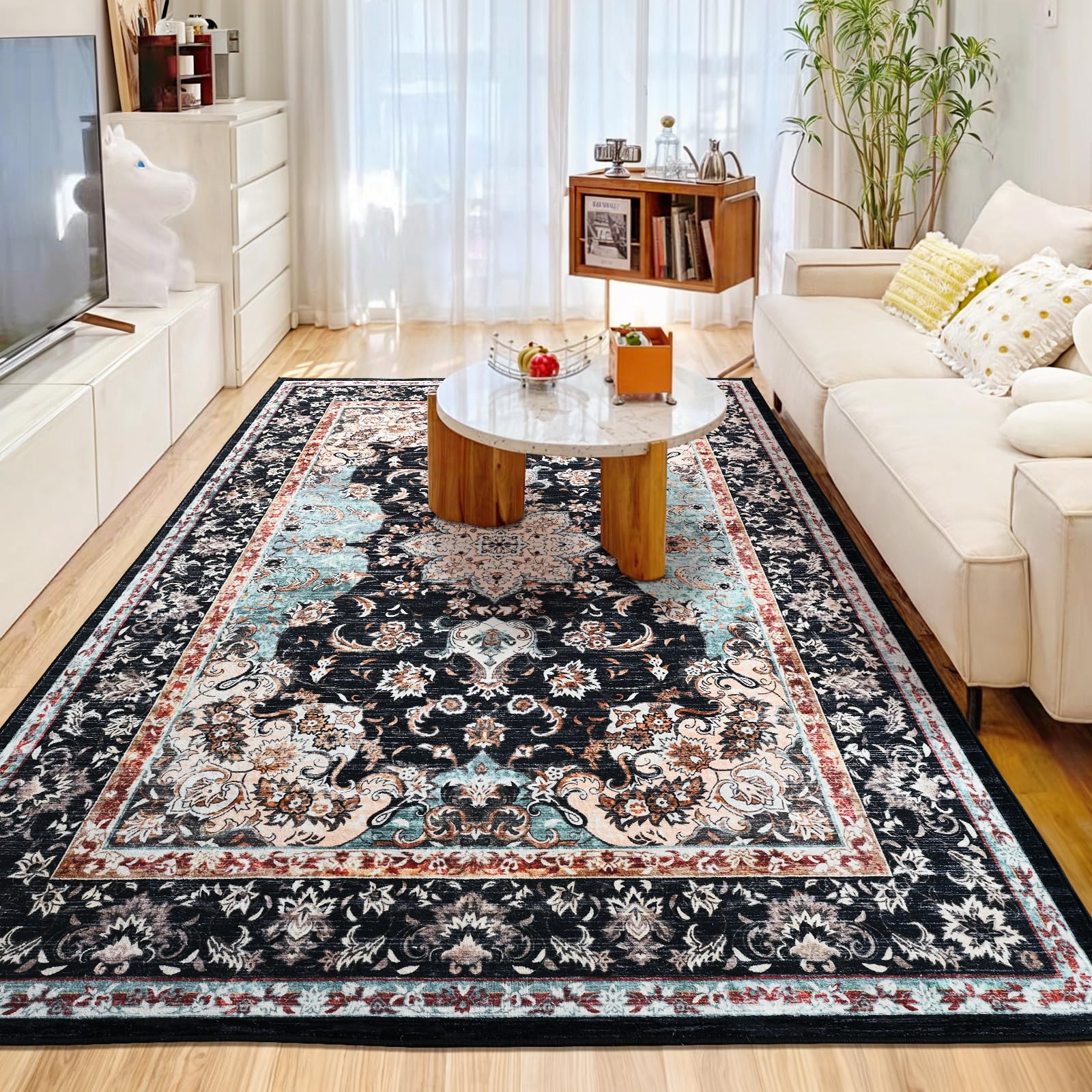 6x9 Living Room Rug for High Traffic Areas - Machine Washable Pet Friendly Carpet Non Slip Indoor Rug